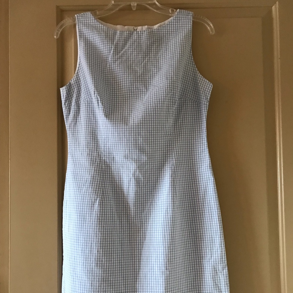 Light blue gingham plaid sheath dress